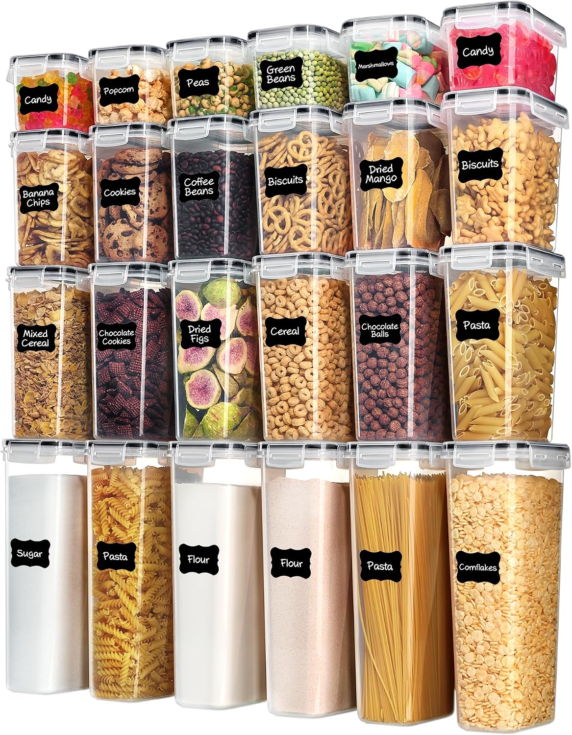 Food Snacks Label - Vtopmart Hava Geçirmeyen Gıda Saklama Kapları,
