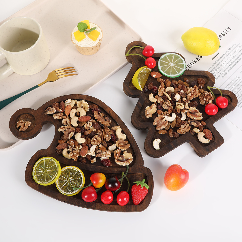 Xmas Food Snacks - Noel Ağacı Şeklinde Ahşap Tatlı Tabağı