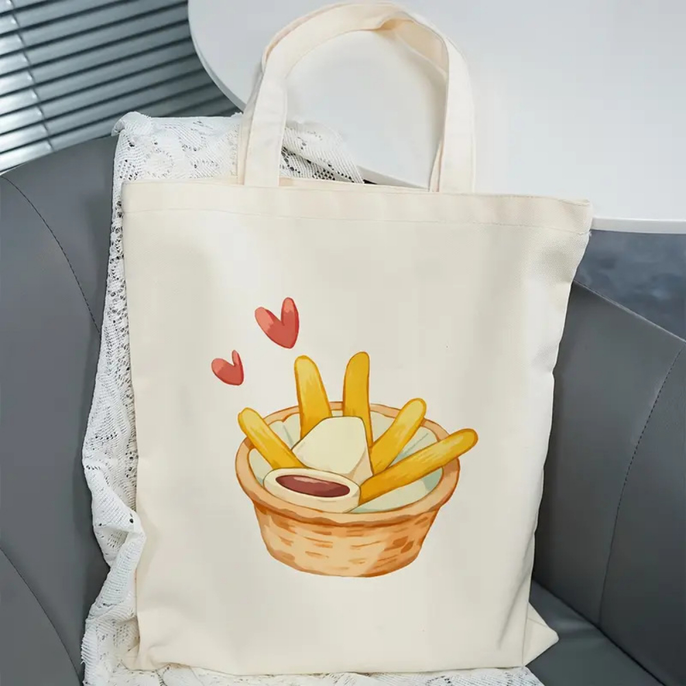 Food Grocery Snacks - Sevimli Patates Kızartması Baskılı Kanvas Bez