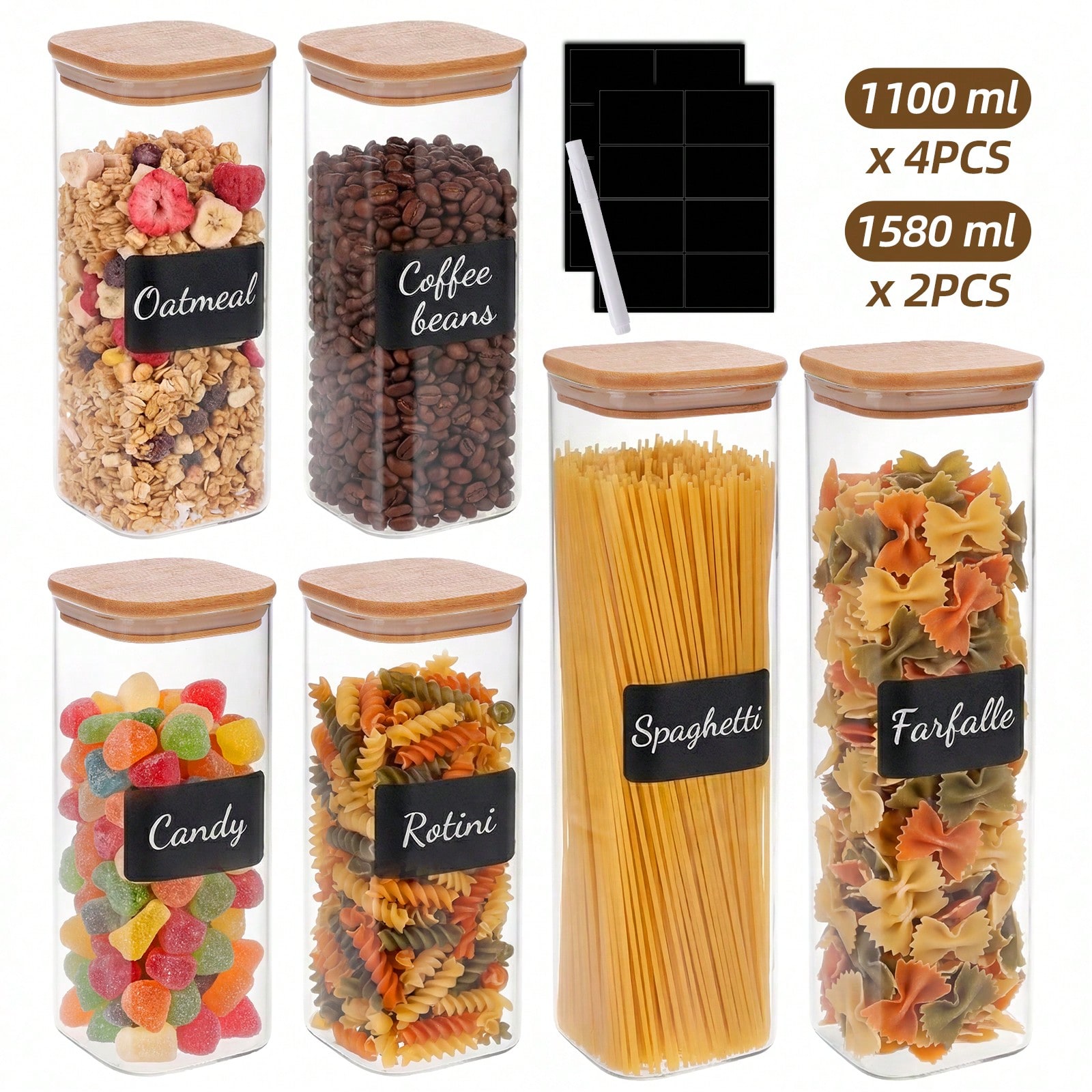 Food Snacks Label - Hava Geçirmez Bambu Kapaklı Cam Gıda
